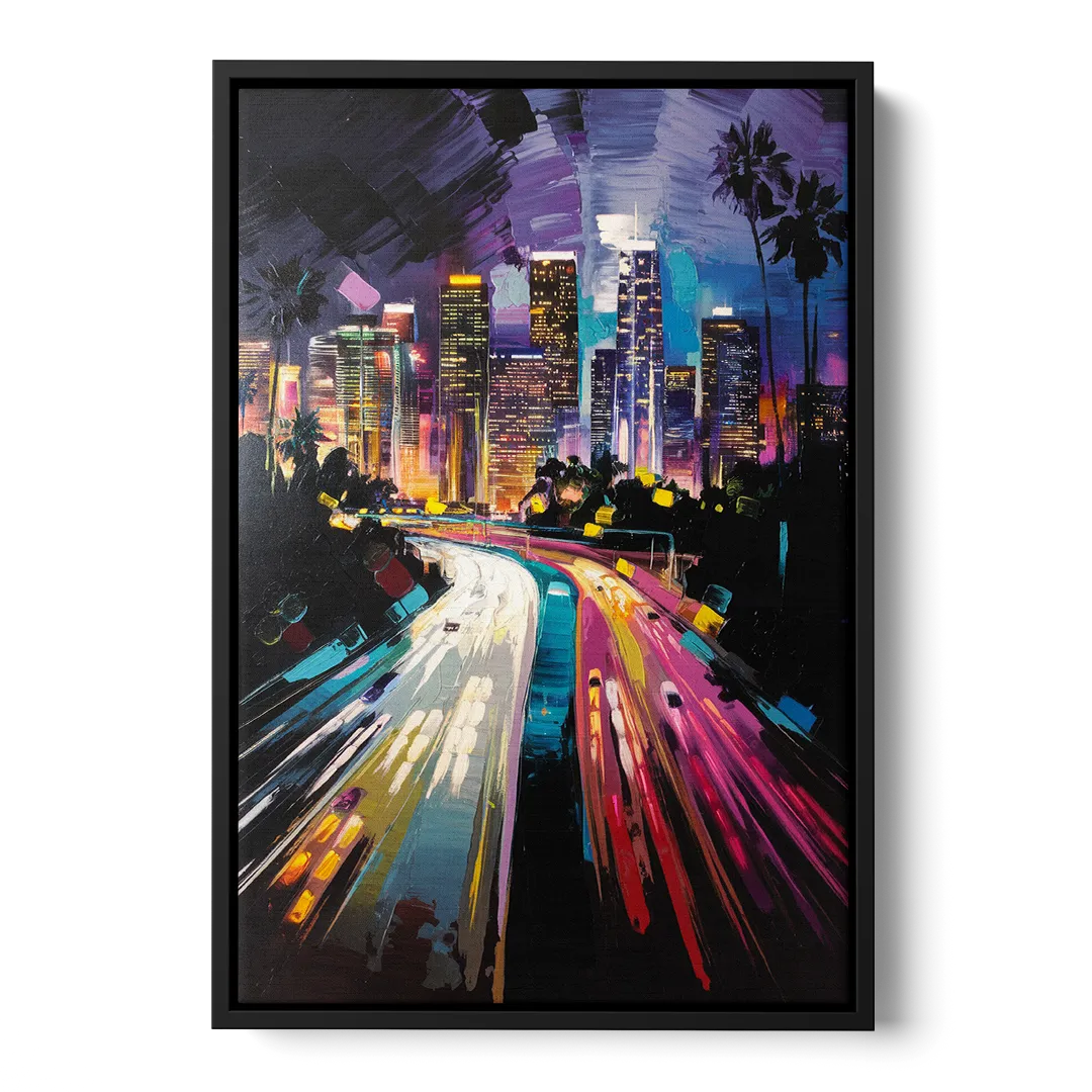 Los Angeles Urban Cityscape Front - Black Canvas Wall Art