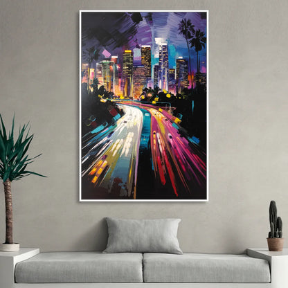 Los Angeles Urban Cityscape Sitting Room - White Canvas Wall Art