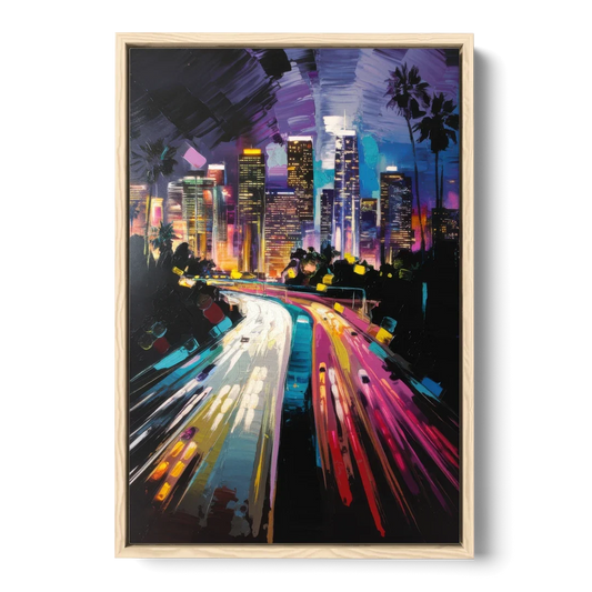 Los Angeles Urban Cityscape - Oak Framed Canvas Wall Art - Front