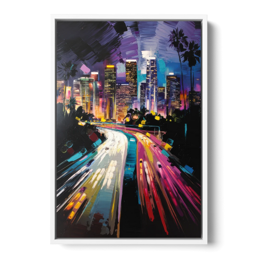 Los Angeles Urban Cityscape - White Framed Canvas Wall Art - Front