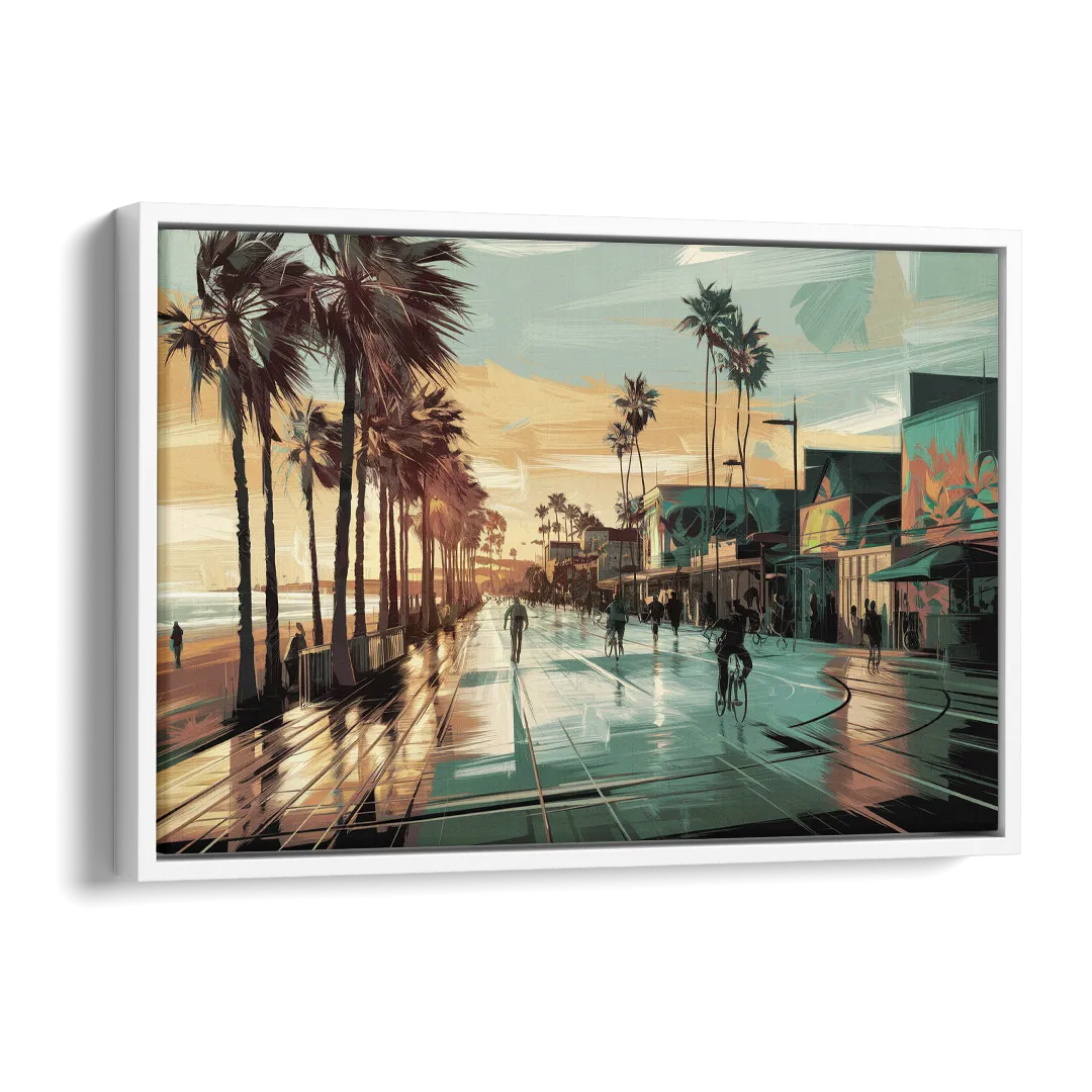 Los Angeles Venice Beach Boardwalk Side - White Canvas Wall Art