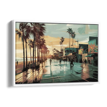 Los Angeles Venice Beach Boardwalk Side - White Canvas Wall Art