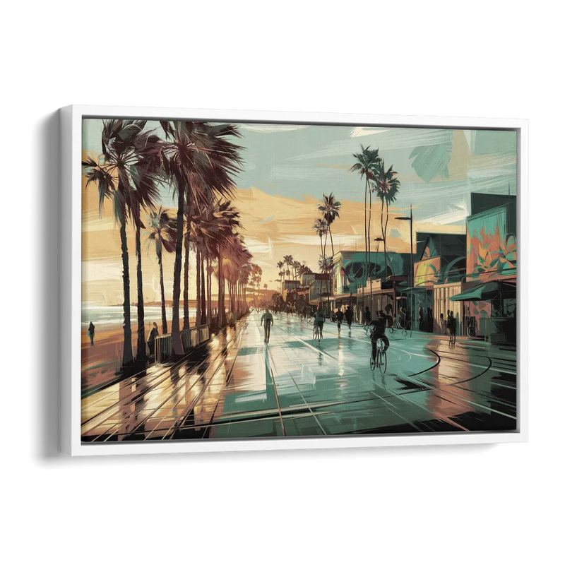 Los Angeles Venice Beach Boardwalk Side - White Canvas Wall Art