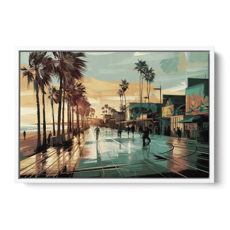 Los Angeles Venice Beach Boardwalk Front - White Canvas Wall Art