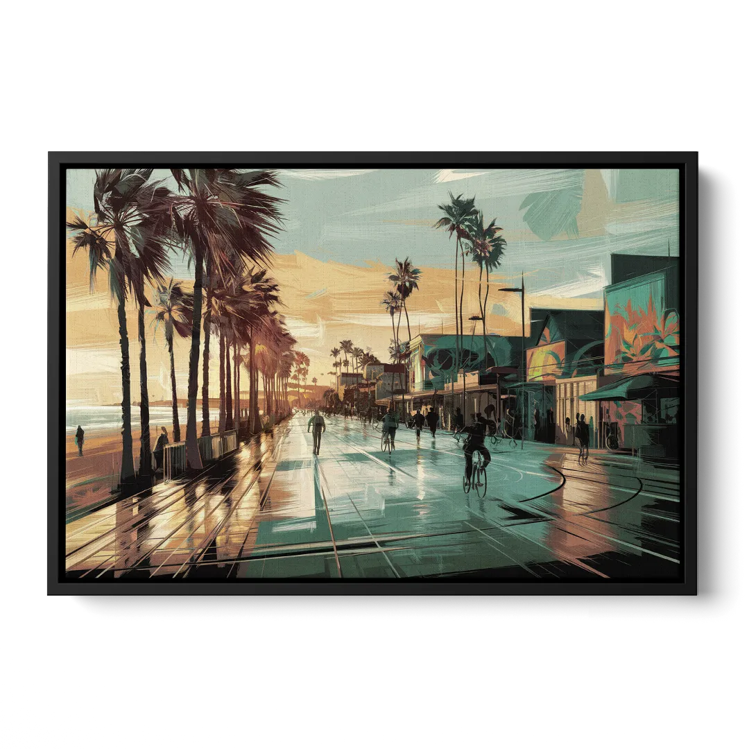 Los Angeles Venice Beach Boardwalk Front - Black Canvas Wall Art