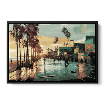 Los Angeles Venice Beach Boardwalk Front - Black Canvas Wall Art