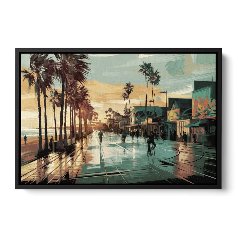 Los Angeles Venice Beach Boardwalk Front - Black Canvas Wall Art