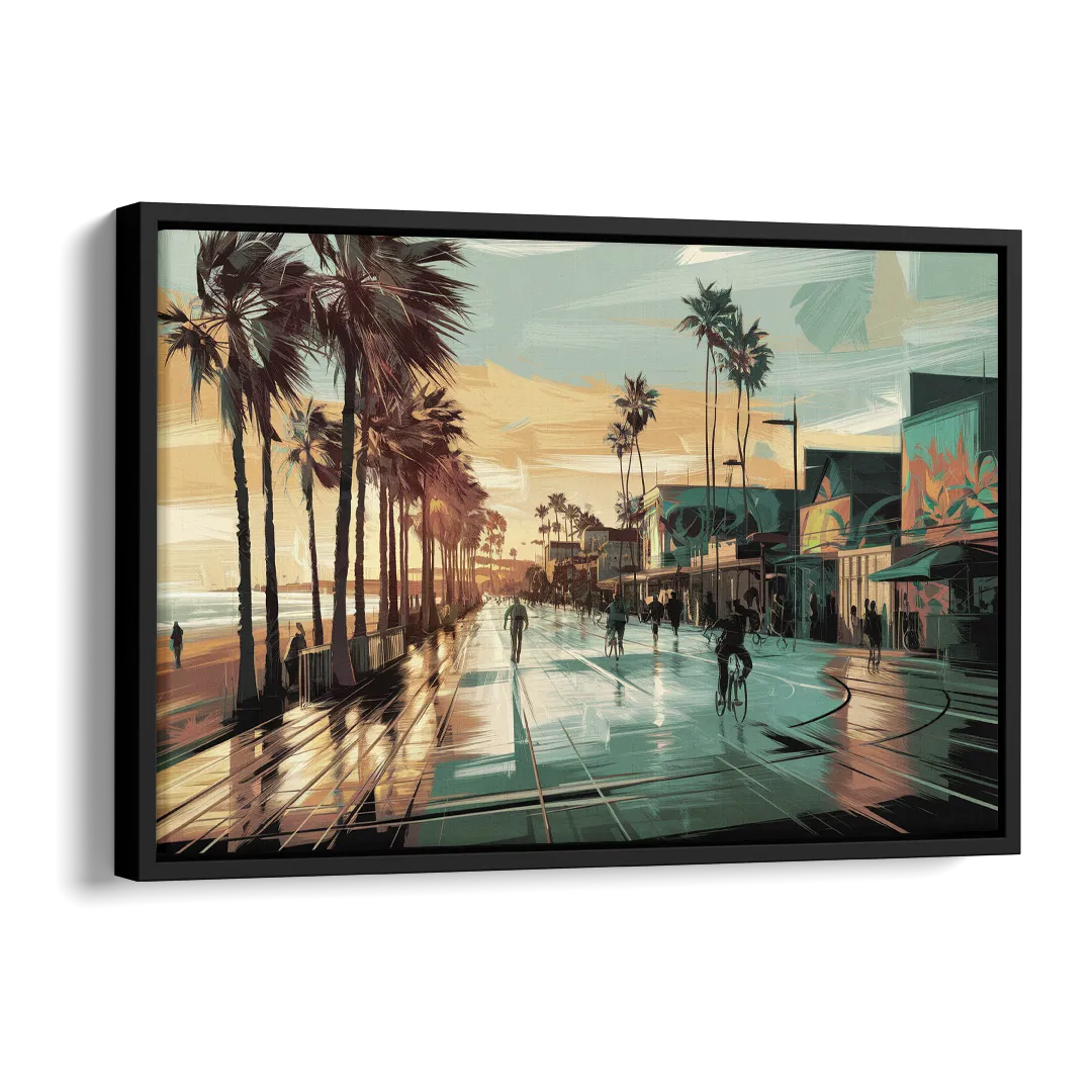 Los Angeles Venice Beach Boardwalk Side - Black Canvas Wall Art