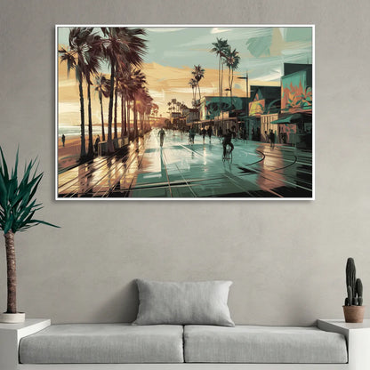 Los Angeles Venice Beach Boardwalk Living Room - White Canvas Wall Art