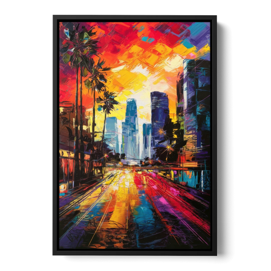 Los Angeles Vibrant Street Art - Black Framed Canvas Wall Art - Front