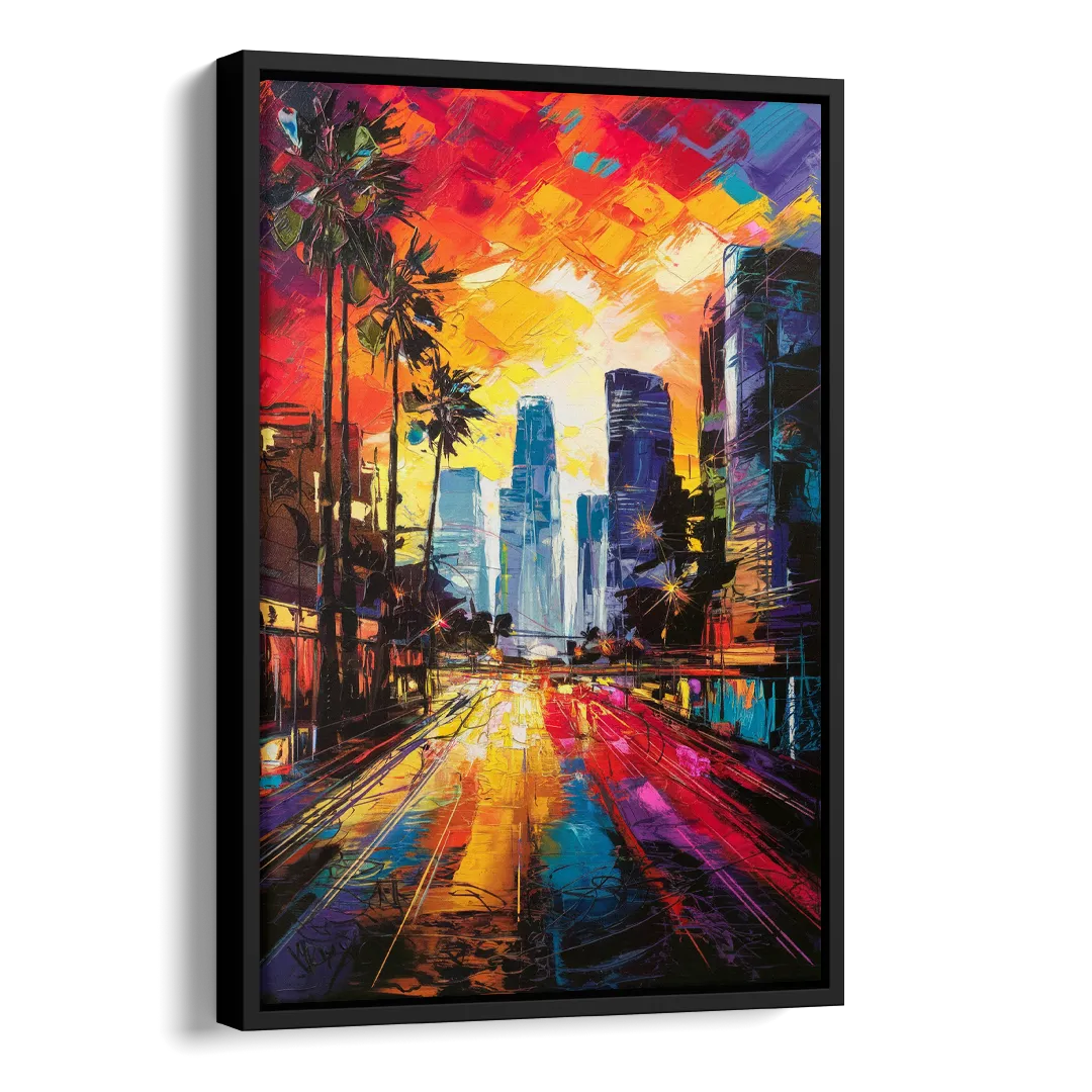 Los Angeles Vibrant Street Art Side - Black Canvas Wall Art
