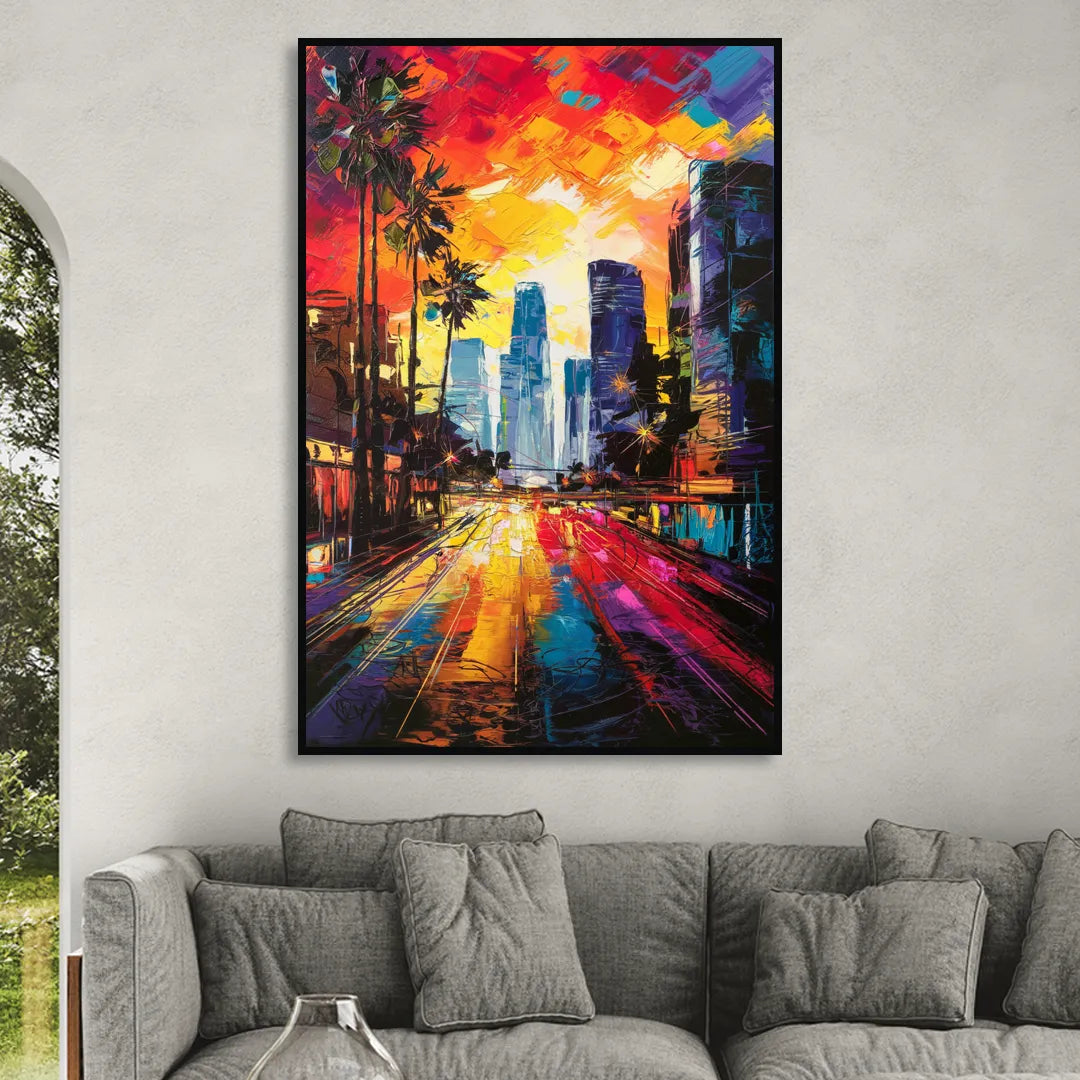 Los Angeles Vibrant Street Art Sitting Room - Black Canvas Wall Art