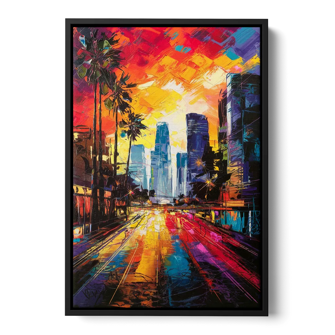 Los Angeles Vibrant Street Art Front - Black Canvas Wall Art