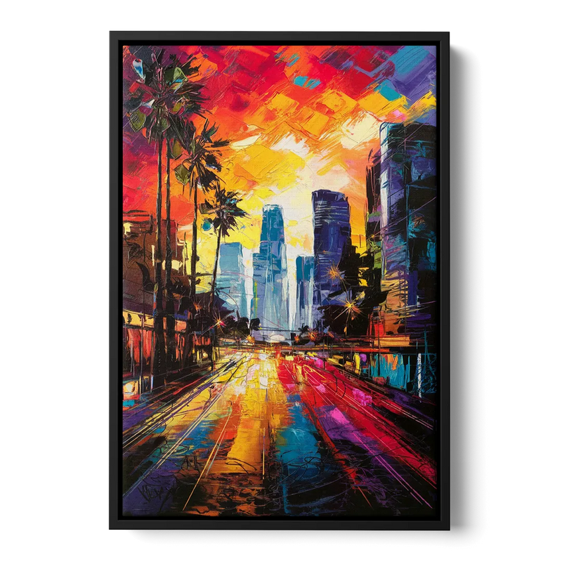 Los Angeles Vibrant Street Art Front - Black Canvas Wall Art