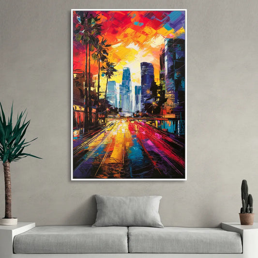 Los Angeles Vibrant Street Art Living Room - White Canvas Wall Art