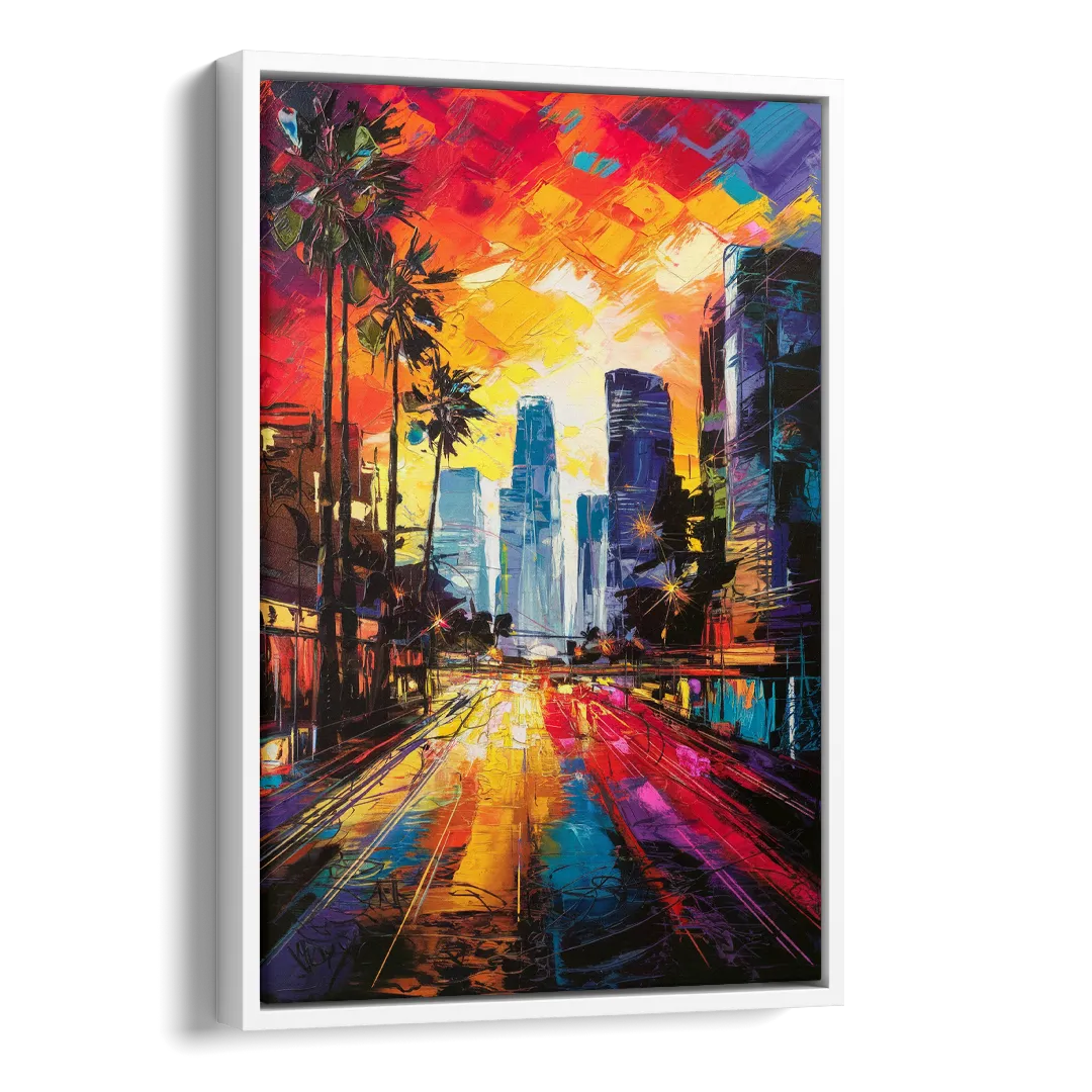 Los Angeles Vibrant Street Art Side - White Canvas Wall Art