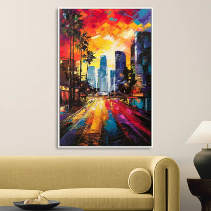 Los Angeles Vibrant Street Art Sitting Room - White Canvas Wall Art