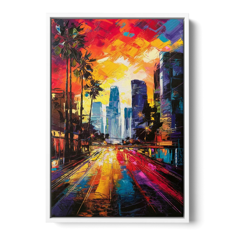 Los Angeles Vibrant Street Art Front - White Canvas Wall Art