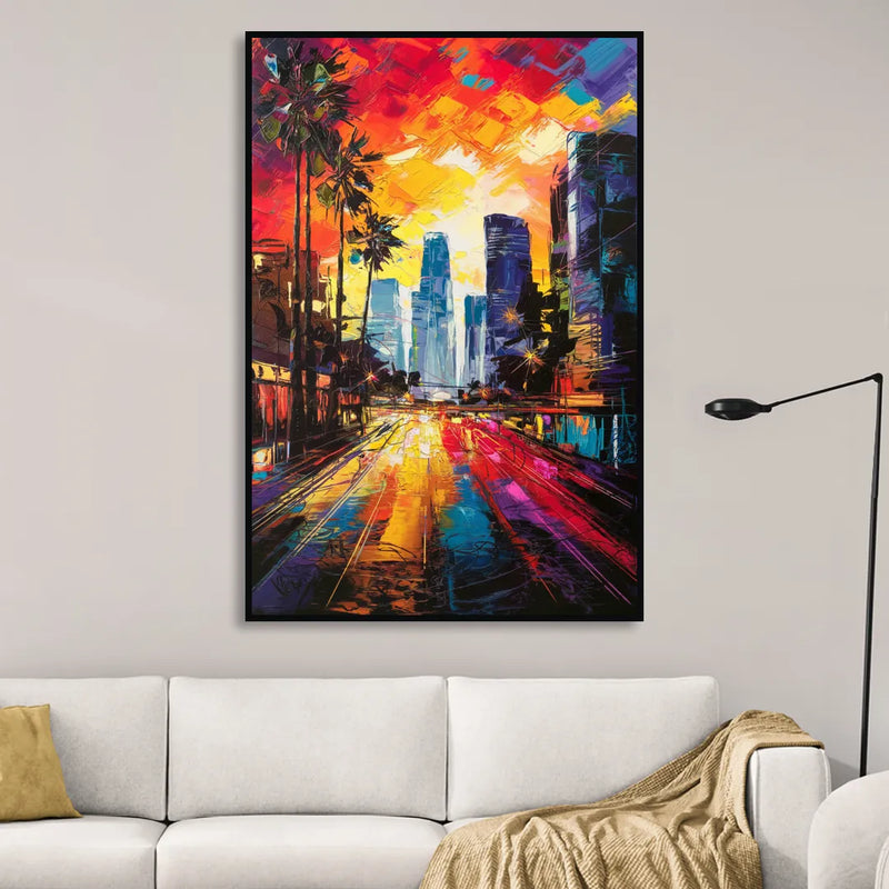 Los Angeles Vibrant Street Art Living Room - Black Canvas Wall Art