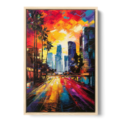 Los Angeles Vibrant Street Art - Oak Framed Canvas Wall Art - Front