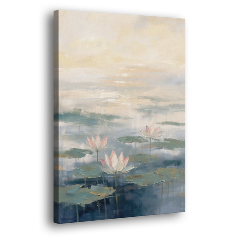 Lotus Flower Art in First Light Mist - Canvas Wall Art - Side