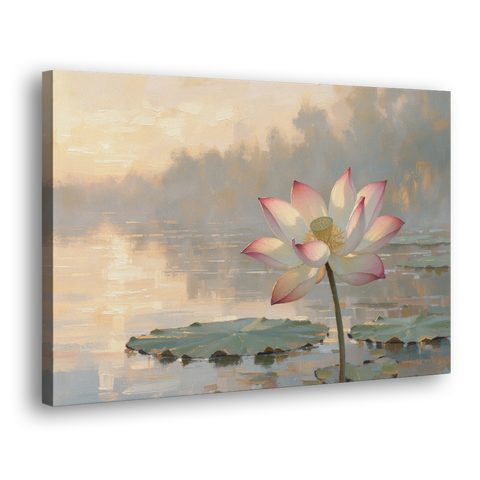 Lotus Flower Painting Opening at Dawn - Canvas Wall Art - Side