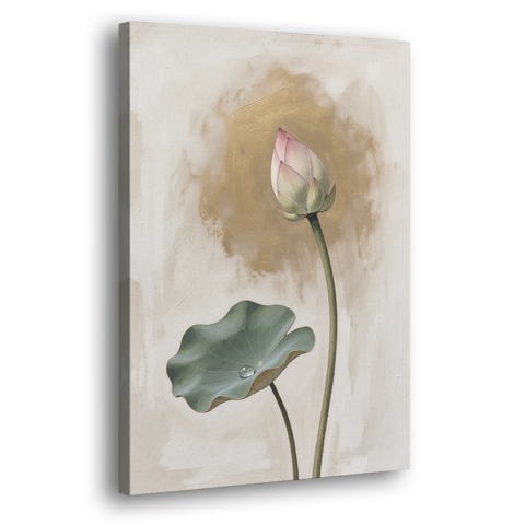 Lotus Painting with Closed Bud and Dewdrop - Canvas Wall Art - Side