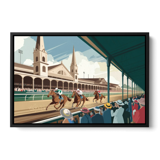 Louisville Churchill Downs Scene - Black Framed Canvas Wall Art - Front