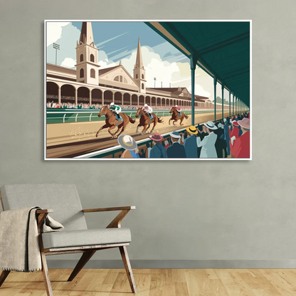 Louisville Churchill Downs Scene Sitting Room - White Canvas Wall Art