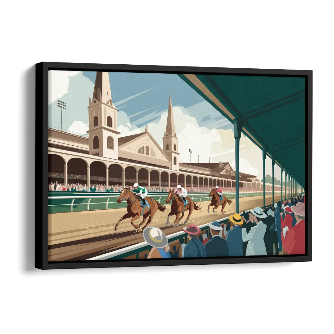Louisville Churchill Downs Scene Side - Black Canvas Wall Art
