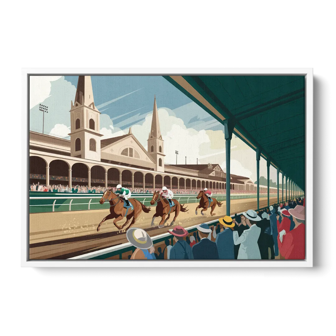 Louisville Churchill Downs Scene Front - White Canvas Wall Art