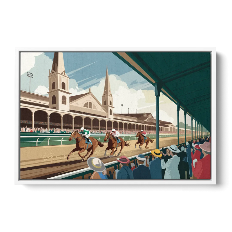 Louisville Churchill Downs Scene Front - White Canvas Wall Art