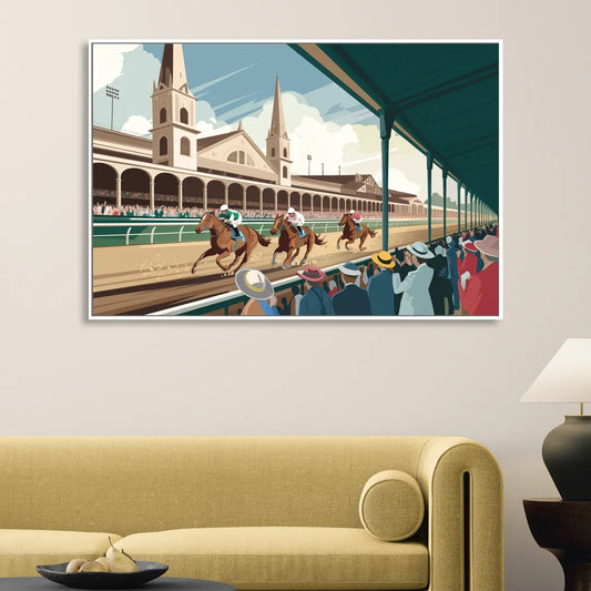 Louisville Churchill Downs Scene Living Room - White Canvas Wall Art