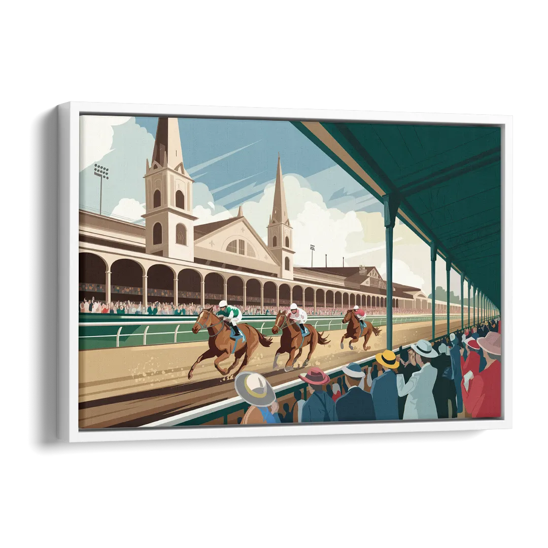 Louisville Churchill Downs Scene Side - White Canvas Wall Art