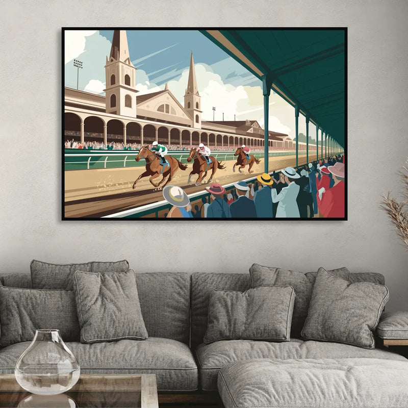 Louisville Churchill Downs Scene Living Room - Black Canvas Wall Art