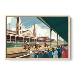 Louisville Churchill Downs Scene - Oak Framed Canvas Wall Art - Front