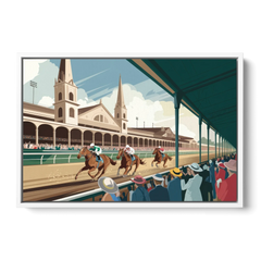 Louisville Churchill Downs Scene - White Framed Canvas Wall Art - Front