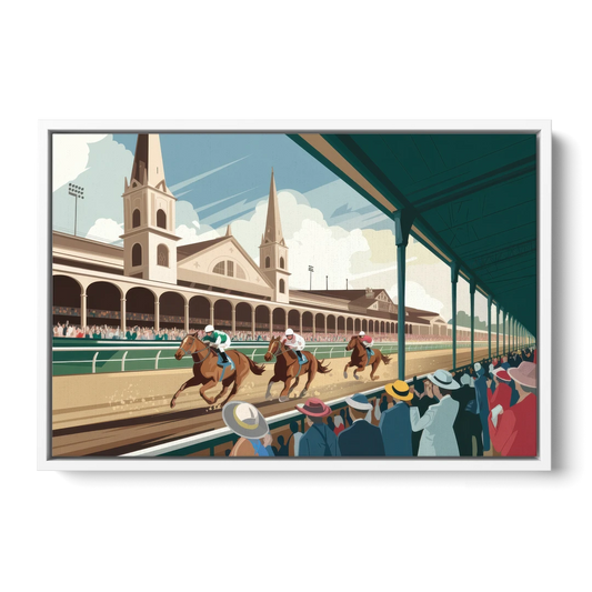 Louisville Churchill Downs Scene - White Framed Canvas Wall Art - Front
