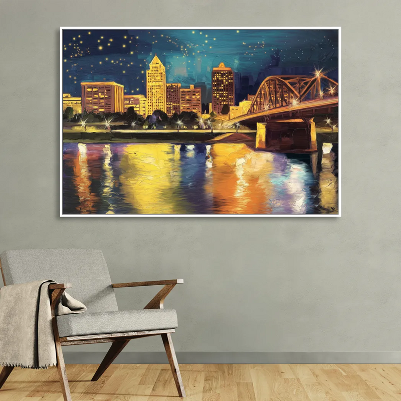 Louisville Cityscape Glow Living Room - White Canvas Wall Art