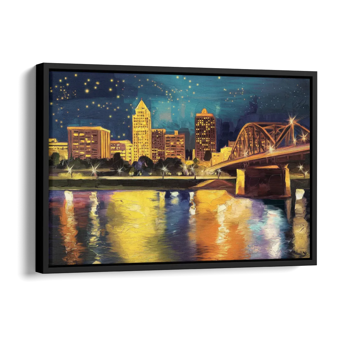 Louisville Cityscape Glow Side - Black Canvas Wall Art