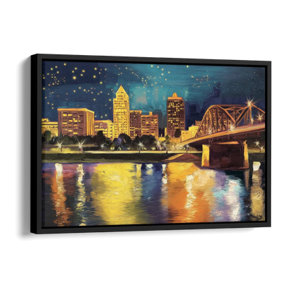 Louisville Cityscape Glow Side - Black Canvas Wall Art