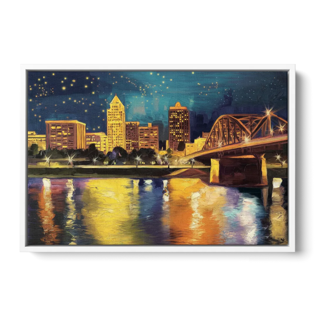 Louisville Cityscape Glow Front - White Canvas Wall Art