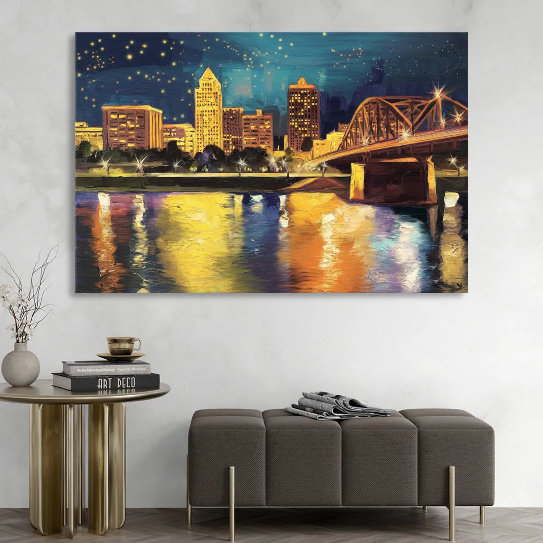 Louisville Cityscape Glow Sitting Room - Canvas Wall Art