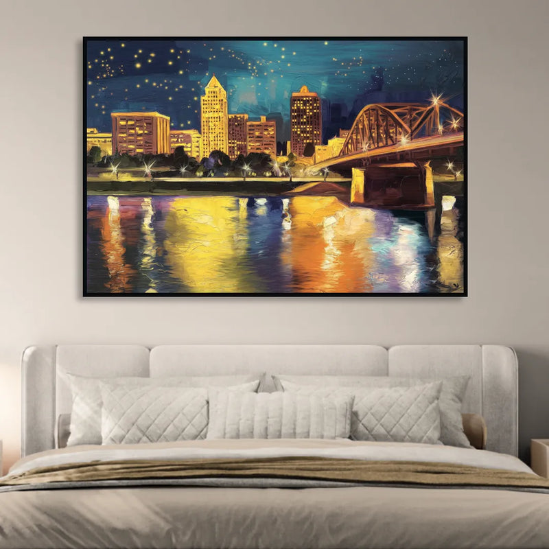 Louisville Cityscape Glow Living Room - Black Canvas Wall Art