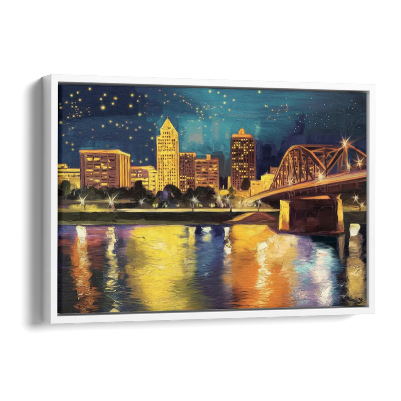 Louisville Cityscape Glow Side - White Canvas Wall Art