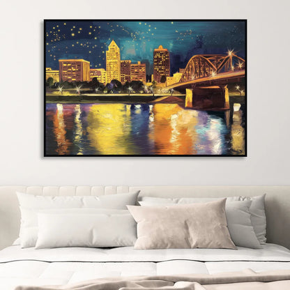 Louisville Cityscape Glow Sitting Room - Black Canvas Wall Art