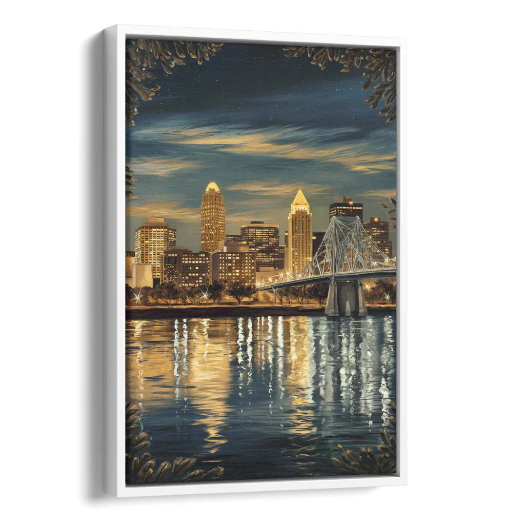 Louisville Downtown Skyline Side - White Canvas Wall Art