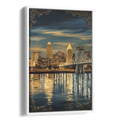 Louisville Downtown Skyline Side - White Canvas Wall Art