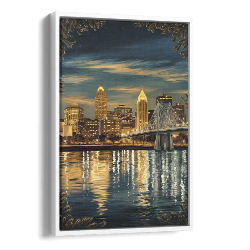 Louisville Downtown Skyline Side - White Canvas Wall Art