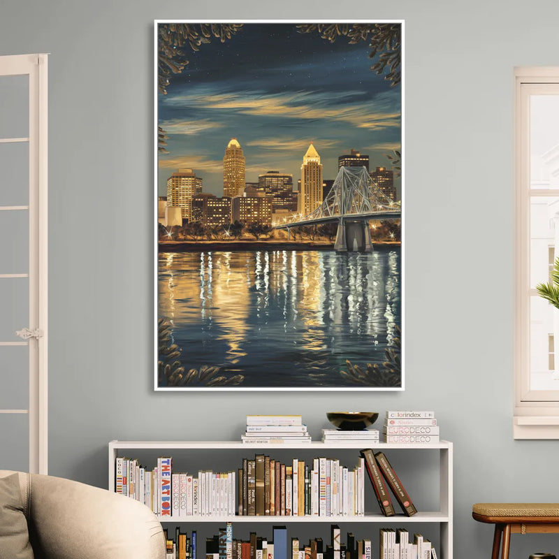 Louisville Downtown Skyline Sitting Room - White Canvas Wall Art